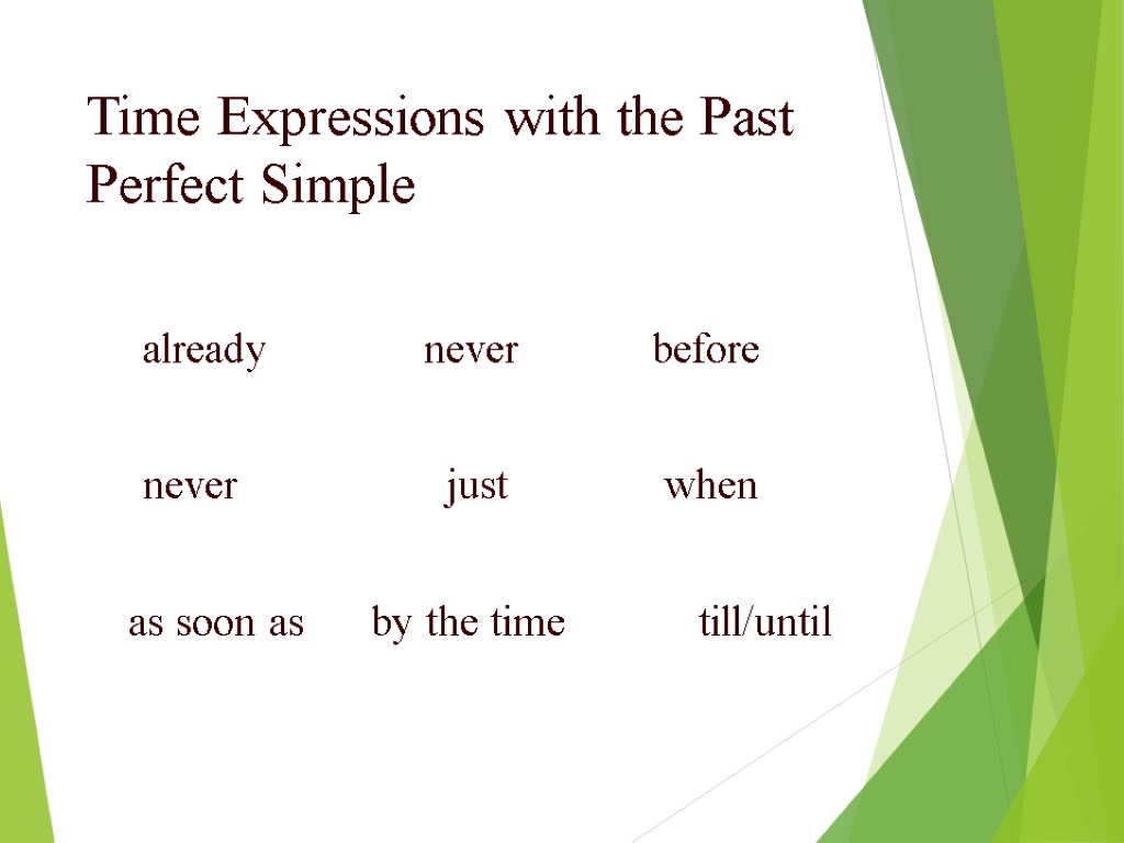 Time Expressions with the Past Perfect Simple already never before never just when as